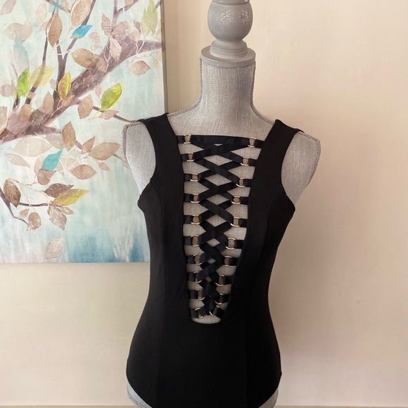 NUDE BEAUTIFUL 🖤BLACK🖤 BODYSUIT SIZE SMALL 🌟LIKE NEW🌟 - Picture 3 of 14